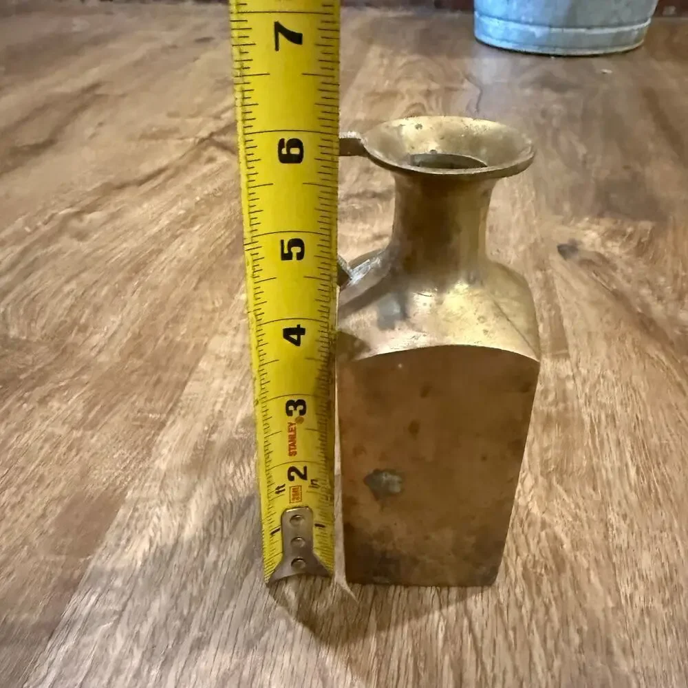 Vintage 6” Solid Cast Brass Square Pitcher Jug Vase Cruet Farmhouse Cottagecore